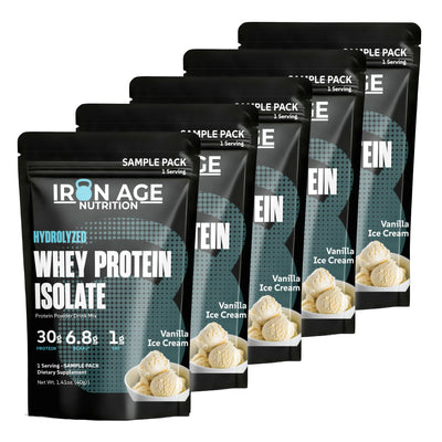Whey protein isolate single-serving bags — Vanilla Ice Cream 5-pack