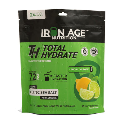 Total Hydrate Lemon Lime Twist sugar-free electrolyte powder — front of 24-serving bag
