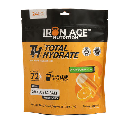 Total Hydrate Orange Creamsicle sugar-free electrolyte powder — front of 24-serving bag