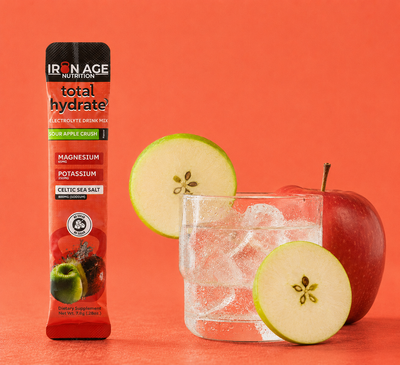 Total Hydrate Sour Apple Crush electrolyte powder — single-serving stick pack