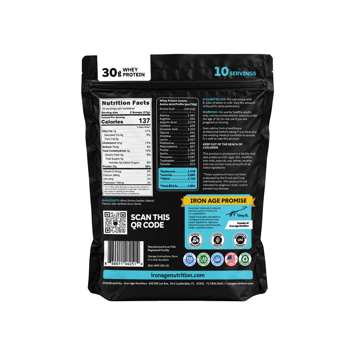 Iron Age Nutrition | 30g Whey Protein Isolate | 10-Serving Bag