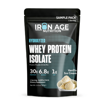 Whey protein isolate single-serving bag — Iron Age Nutrition