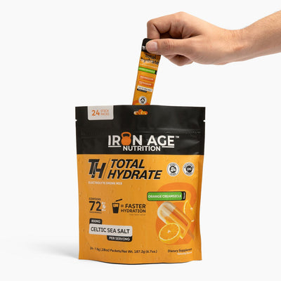 Total Hydrate Orange Creamsicle electrolyte powder — studio product photo