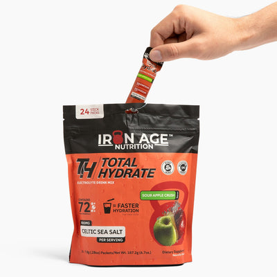 Total Hydrate Sour Apple Crush electrolyte powder — studio product photo